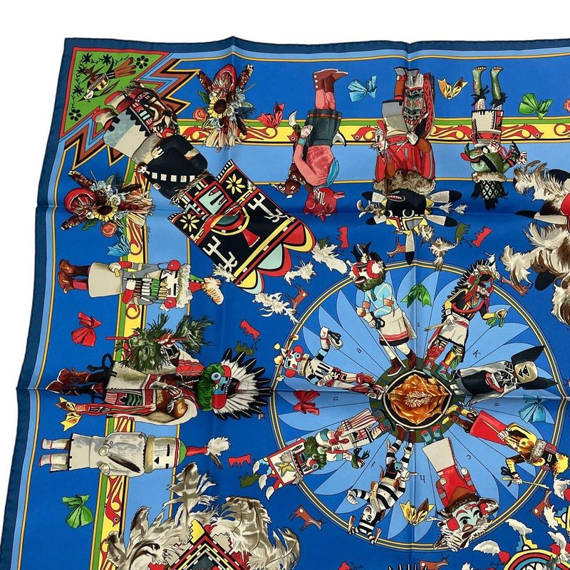 Hermes Scarf Silk Carre 90 Kachinas Ethnic Blue Box — view 3