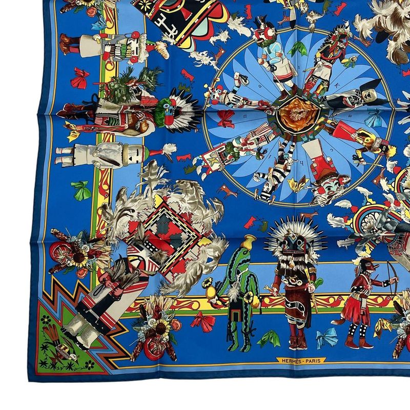 Hermes Scarf Silk Carre 90 Kachinas Ethnic Blue Box — view 5