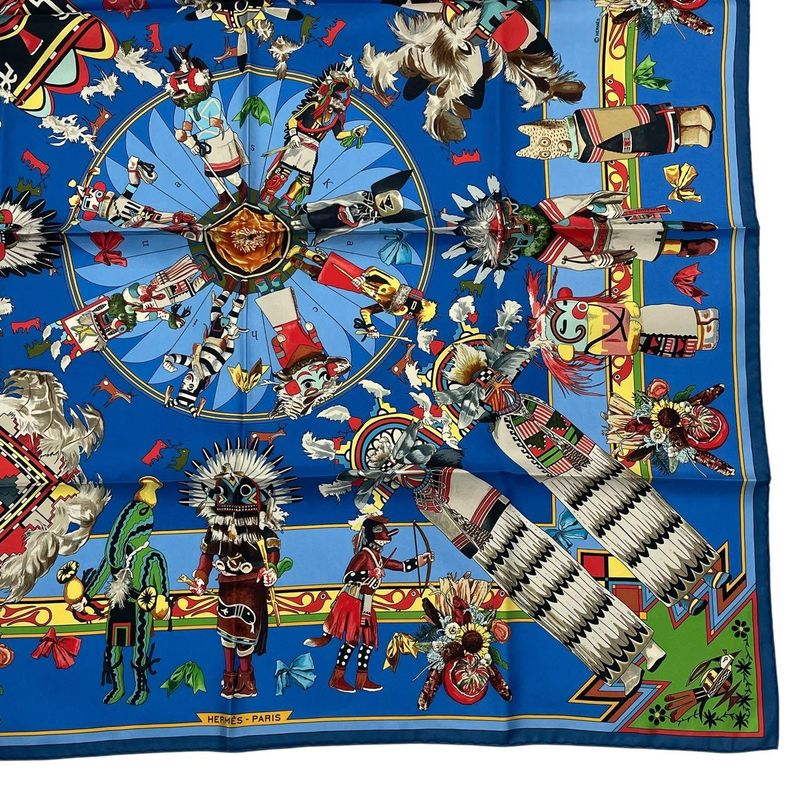 Hermes Scarf Silk Carre 90 Kachinas Ethnic Blue Box — view 6