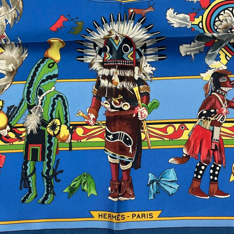 Hermes Scarf Silk Carre 90 Kachinas Ethnic Blue Box — view 8