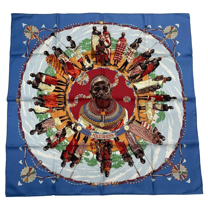Hermes Carre 90 Silk Scarf Perles DU Kenya Pearls Of Blue Box — view 2
