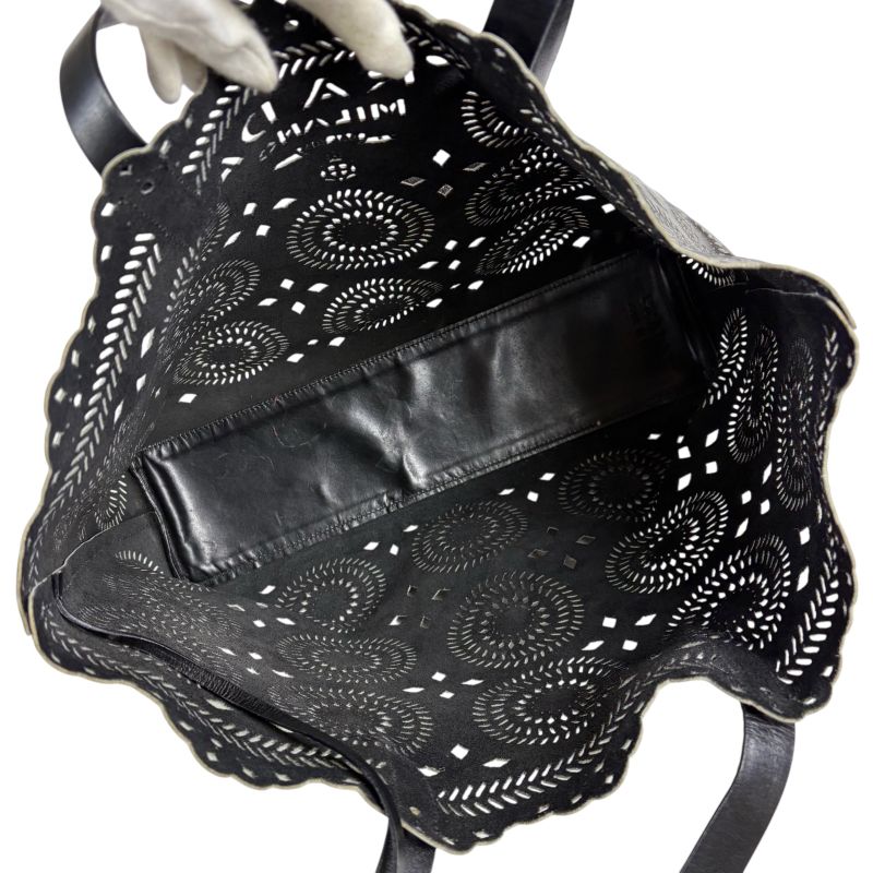 Prada Punching Leather Tote Bag With Pouch Cutwork Black — view 8
