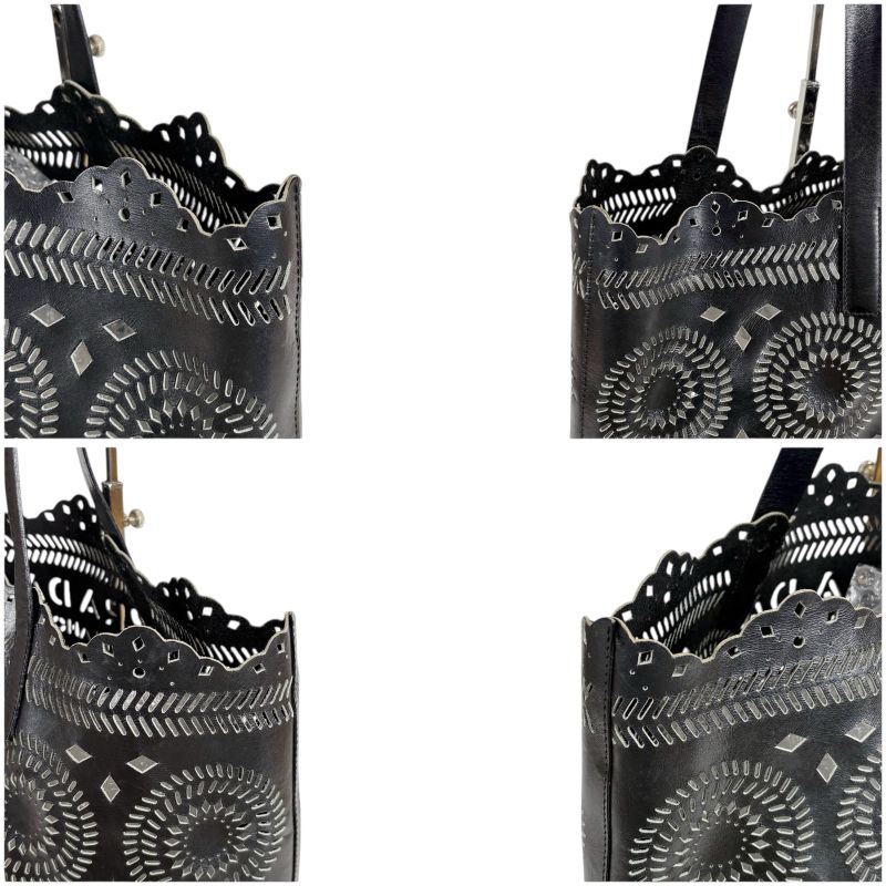 Prada Punching Leather Tote Bag With Pouch Cutwork Black — view 5