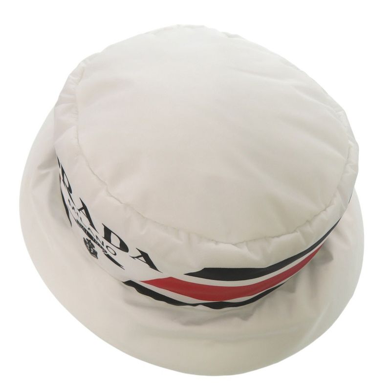 Prada Re Nylon Logo Print Volume Bucket Hat Polyester Polyamide White 0674 — view 6