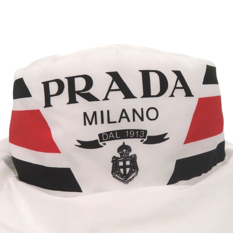 Prada Re Nylon Logo Print Volume Bucket Hat Polyester Polyamide White 0674 — view 8