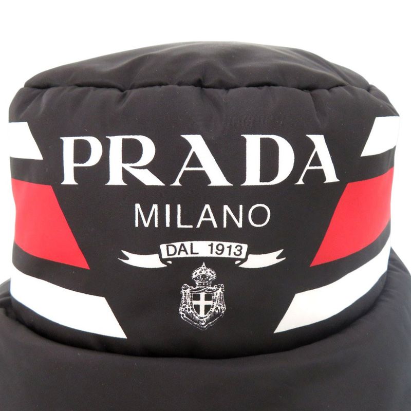 Prada Re Nylon Logo Print Volume Bucket Hat Polyester Polyamide Black 0673 — view 6