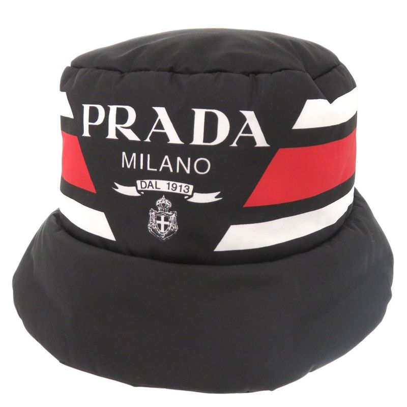 Prada Re Nylon Logo Print Volume Bucket Hat Polyester Polyamide Black 0673 — view 3