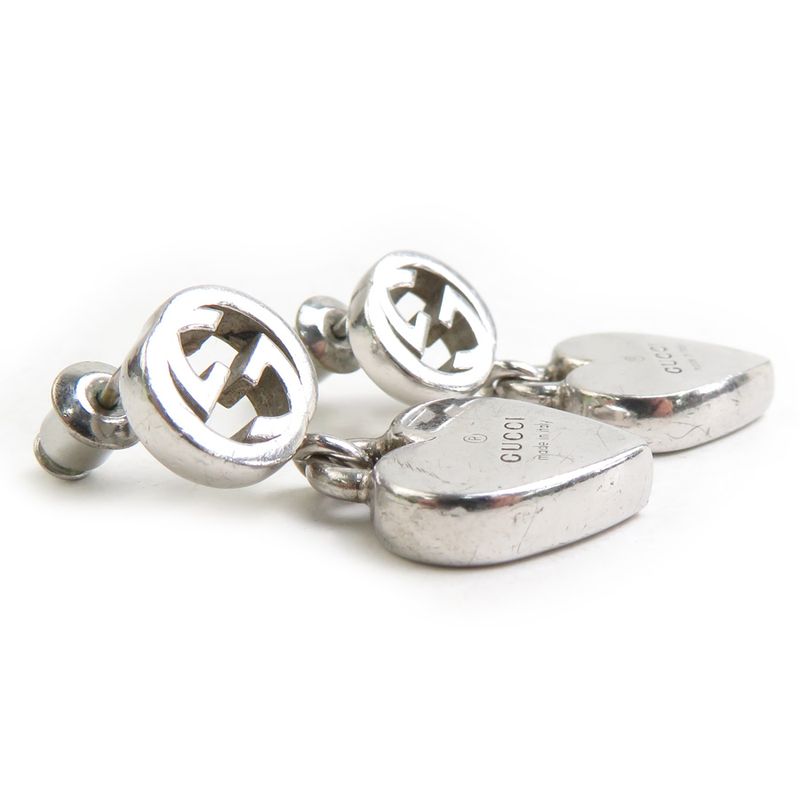 Gucci Interlocking Logo Silver-Tone Heart Earrings — view 4