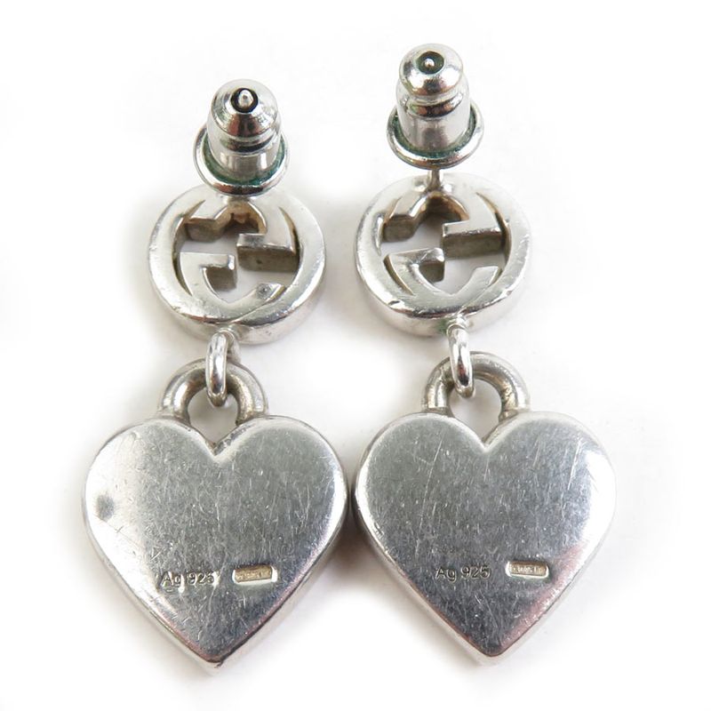 Gucci Interlocking Logo Silver-Tone Heart Earrings — view 6