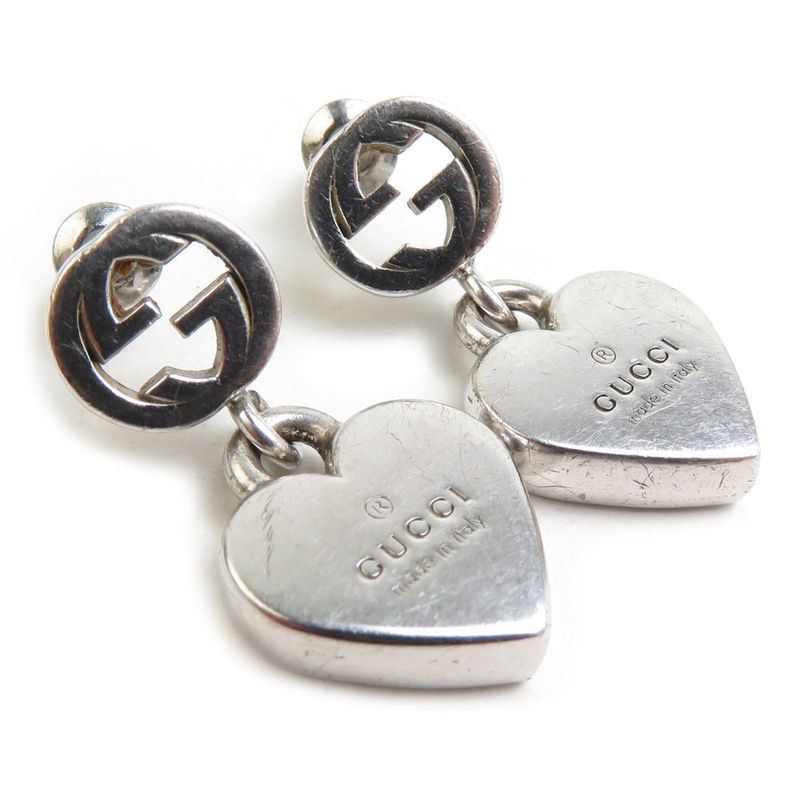 Gucci Interlocking Logo Silver-Tone Heart Earrings — view 3