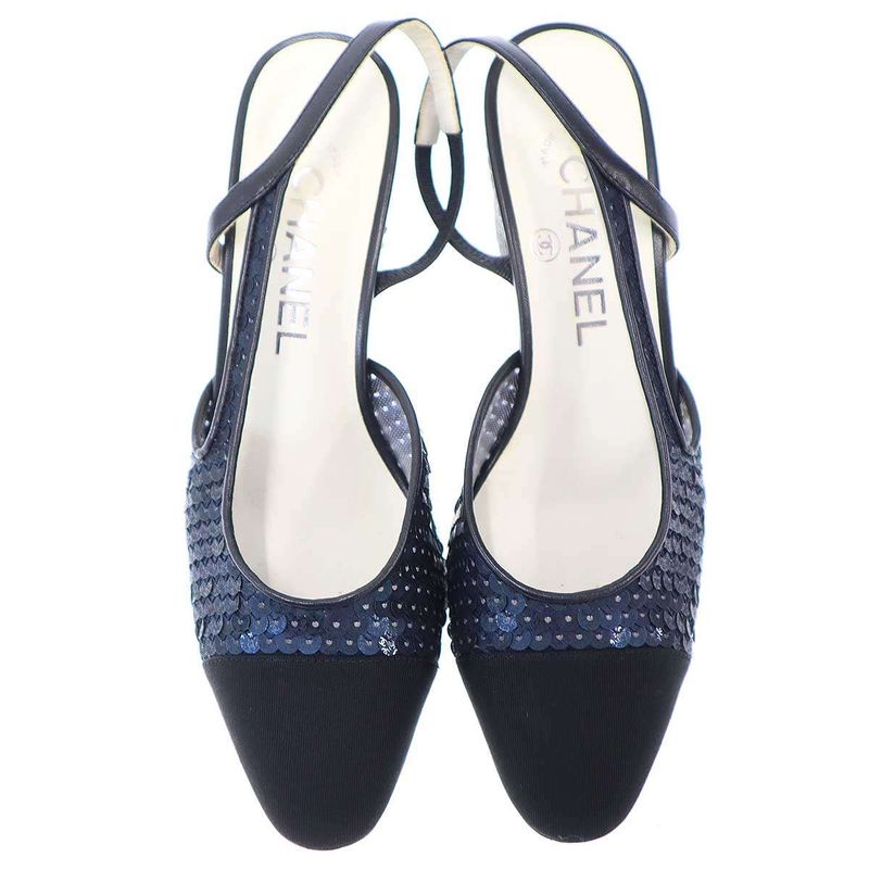 Chanel Sequins Ring Back Shoes Sandals Navy 35 — view 7