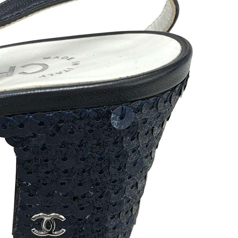 Chanel Sequins Ring Back Shoes Sandals Navy 35 — view 8