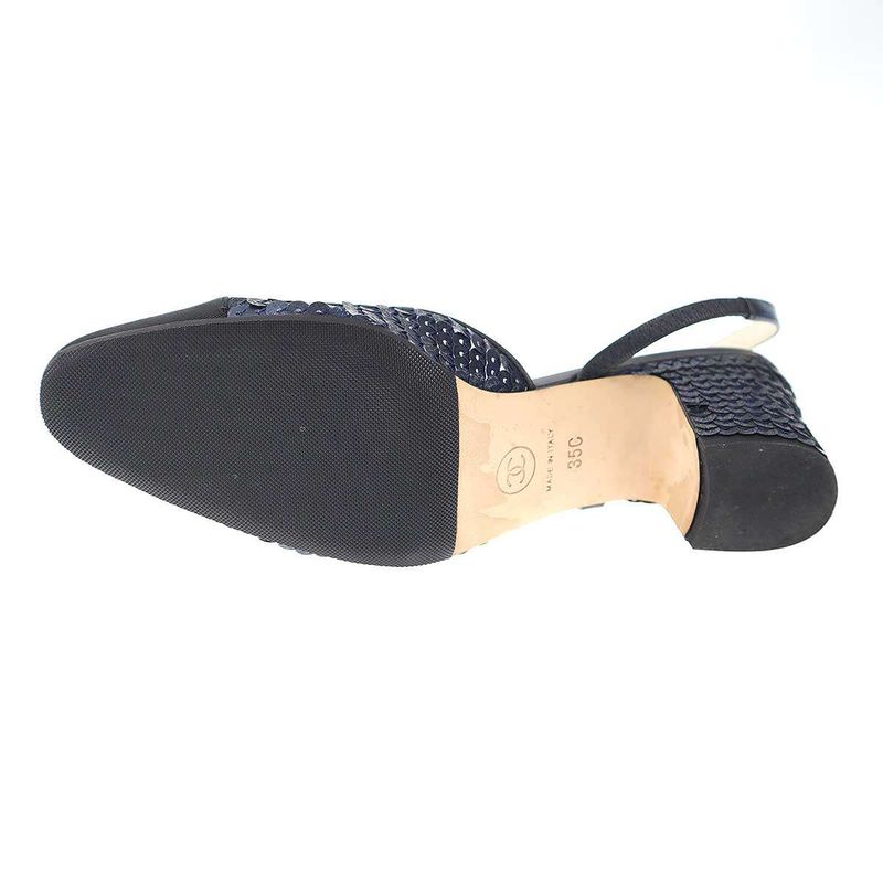Chanel Sequins Ring Back Shoes Sandals Navy 35 — view 4