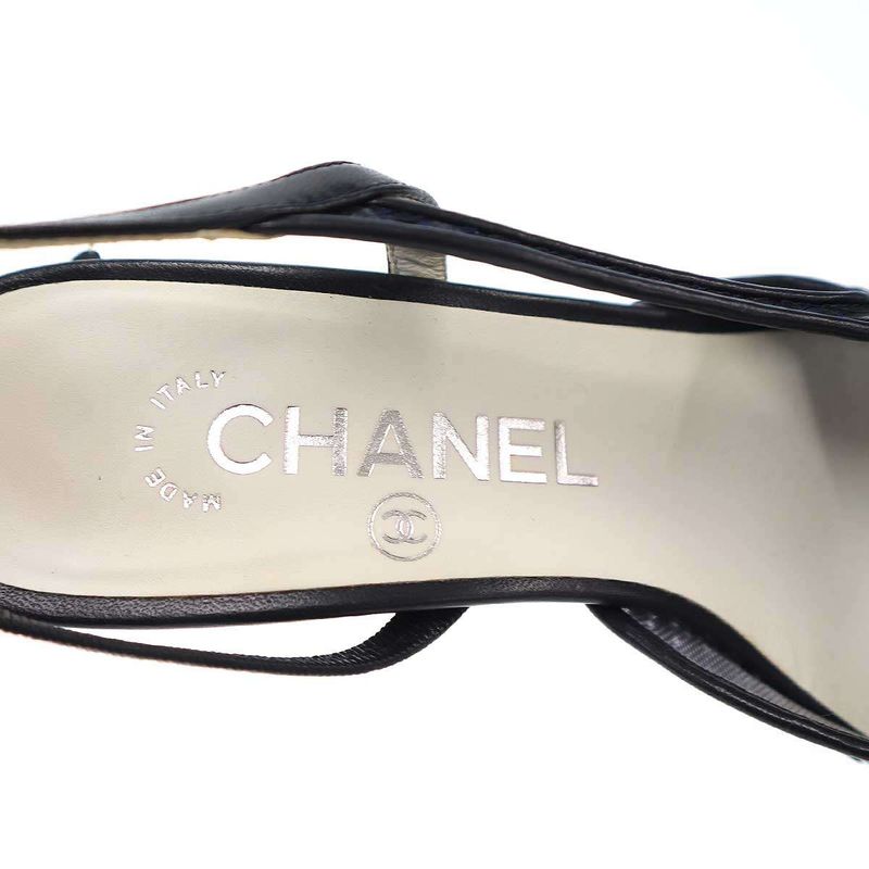 Chanel Sequins Ring Back Shoes Sandals Navy 35 — view 5
