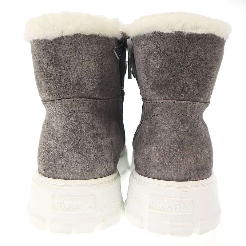 Prada Suede Shearling Mouthpiece Boots 492 8830 Gray 39 — view 3