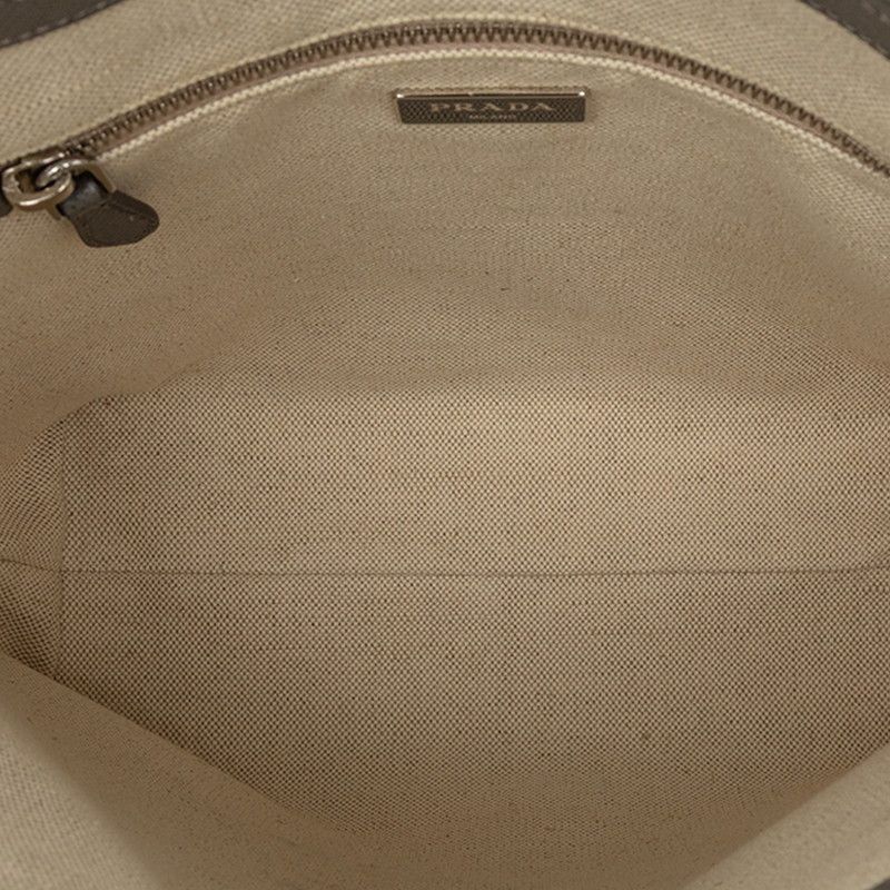 Prada Triangle Logo Plate Tote Bag Handbag Gray Sapphire Leather — view 5