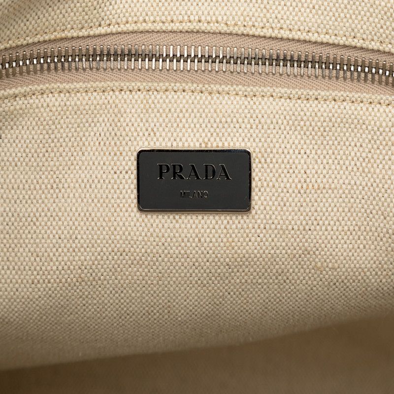 Prada Triangle Logo Plate Tote Bag Handbag Gray Sapphire Leather — view 6