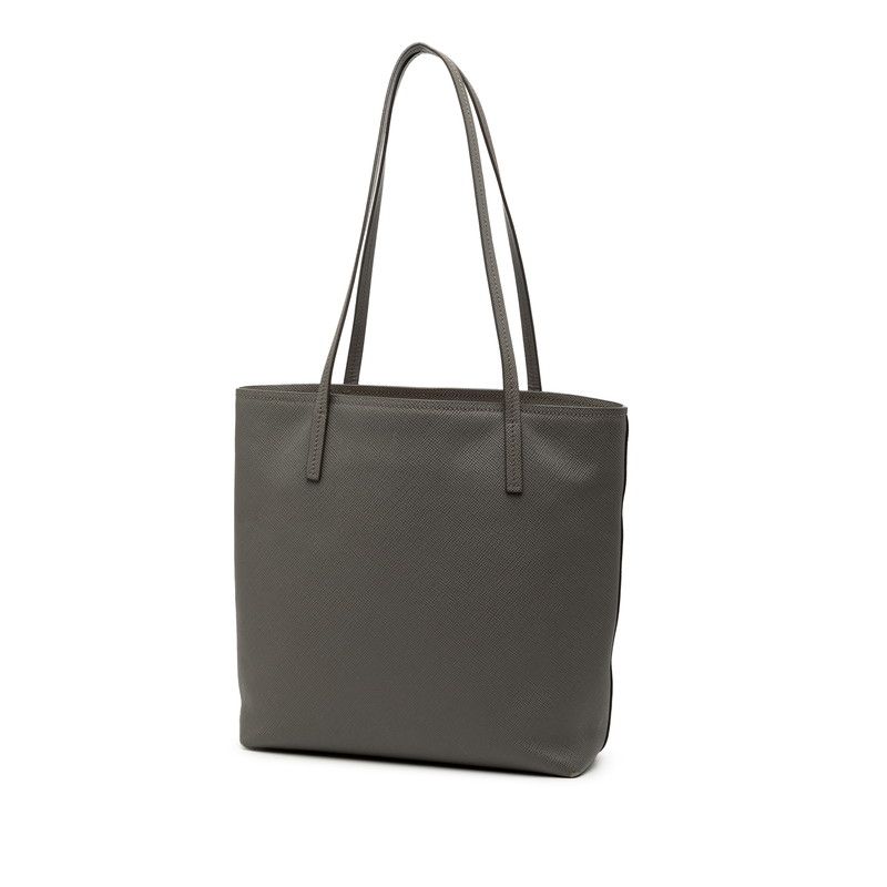 Prada Triangle Logo Plate Tote Bag Handbag Gray Sapphire Leather — view 3