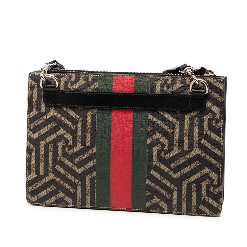 Gucci GG Supreme Carre Ido Bi-sherry Line Shoulder Bag Clutch Beige — view 3