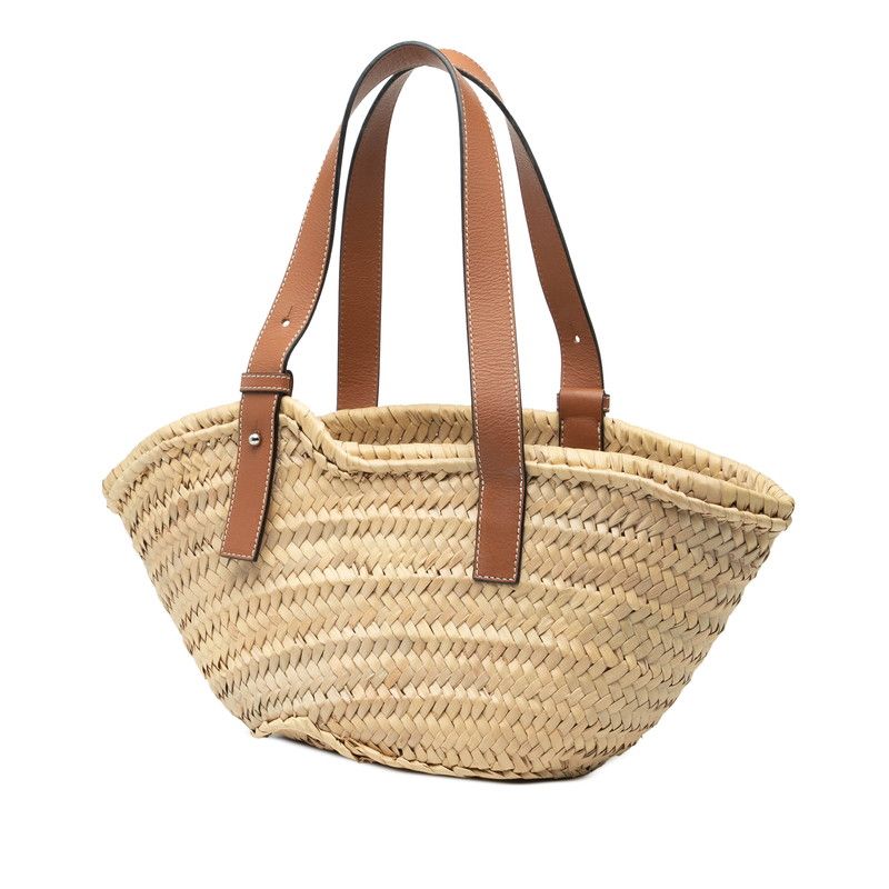 Loewe Paula Basket Smiley Wink Tote Bag Handbag Beige Brown Straw Leather — view 3