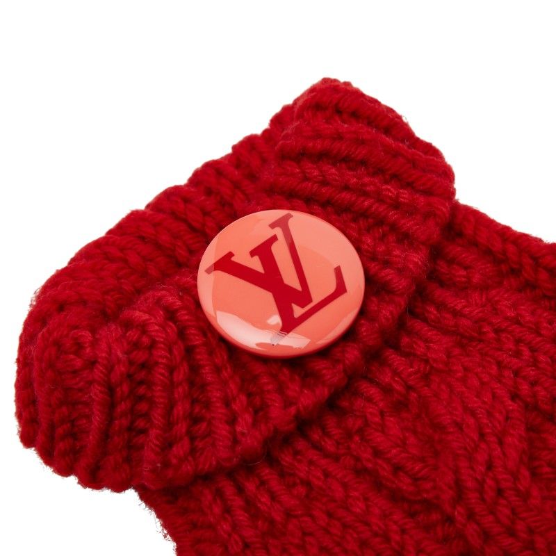 Louis Vuitton Moufur Constance Glove Mittens Gloves With Tin Badge Red Wool — view 4
