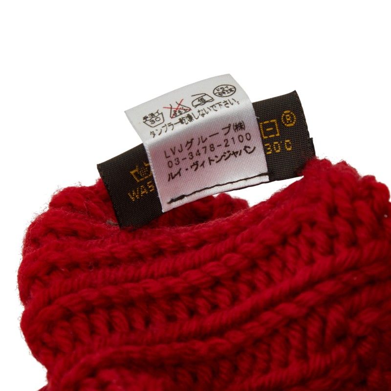 Louis Vuitton Moufur Constance Glove Mittens Gloves With Tin Badge Red Wool — view 6