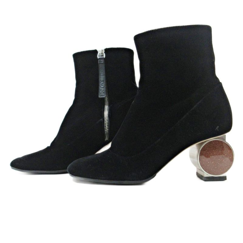 Loewe Velvet Short Boots Heel Square Toe Side Zip 36 Black 0108 — view 4