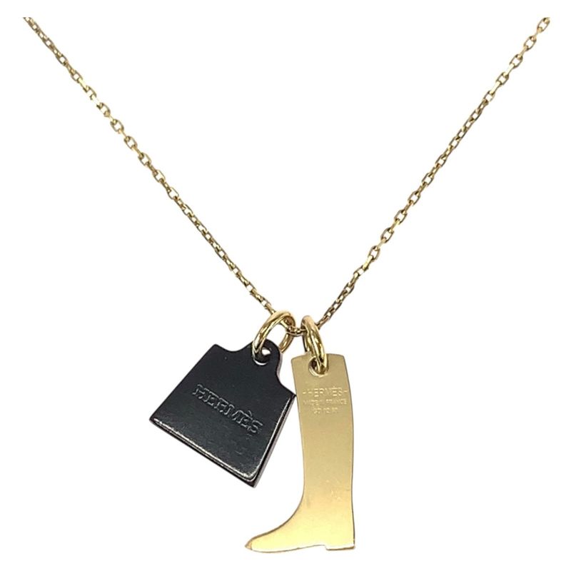 Hermes Amulet Marokinier Gold Black Metal Buffalo Horn Necklace Pendant — view 3