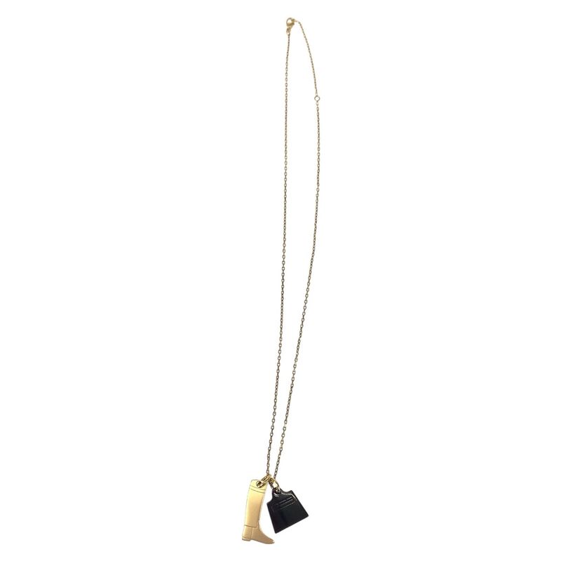 Hermes Amulet Marokinier Gold Black Metal Buffalo Horn Necklace Pendant — view 4