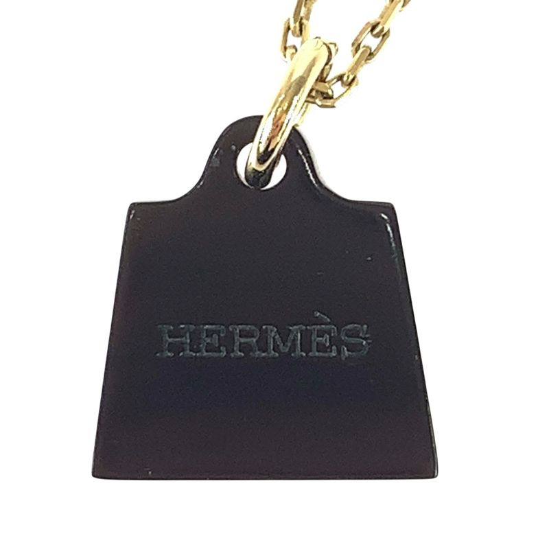 Hermes Amulet Marokinier Gold Black Metal Buffalo Horn Necklace Pendant — view 8