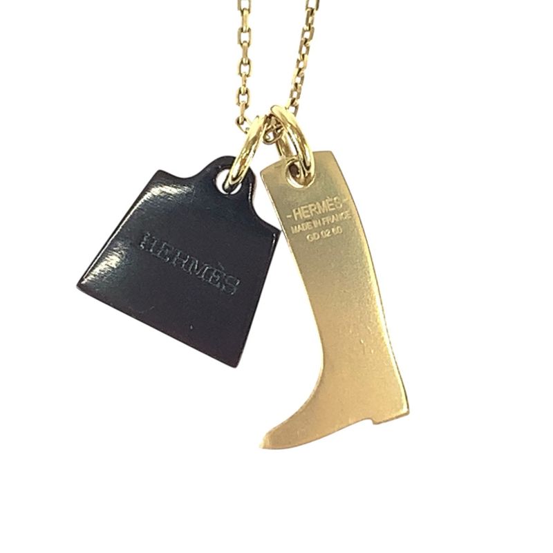 Hermes Amulet Marokinier Gold Black Metal Buffalo Horn Necklace Pendant — view 6