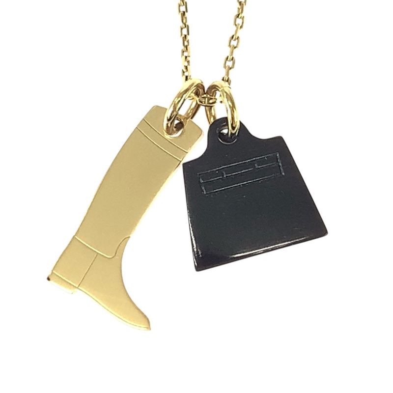 Hermes Amulet Marokinier Gold Black Metal Buffalo Horn Necklace Pendant — view 5