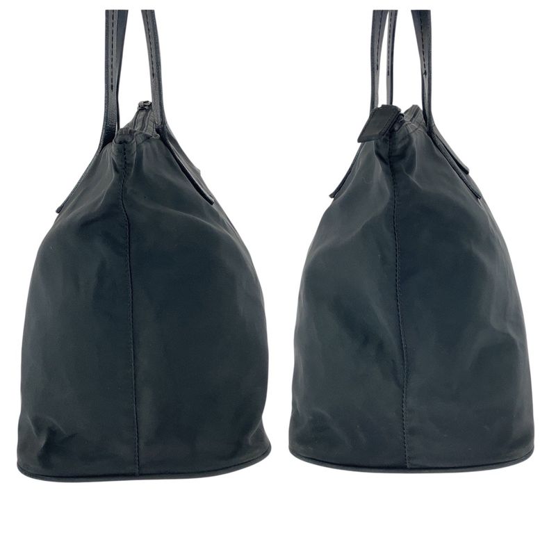 Prada Tessuto Triangle Logo Plate Black Silver Hardware Nylon Leather Tote Bag — view 9