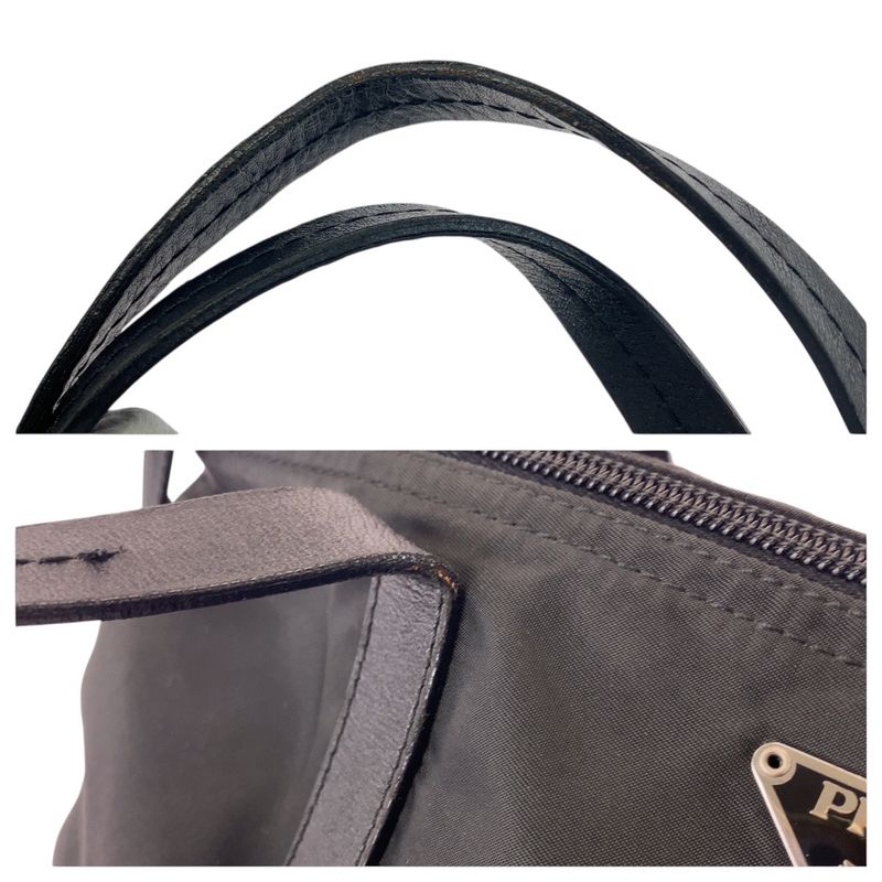 Prada Tessuto Triangle Logo Plate Black Silver Hardware Nylon Leather Tote Bag — view 7