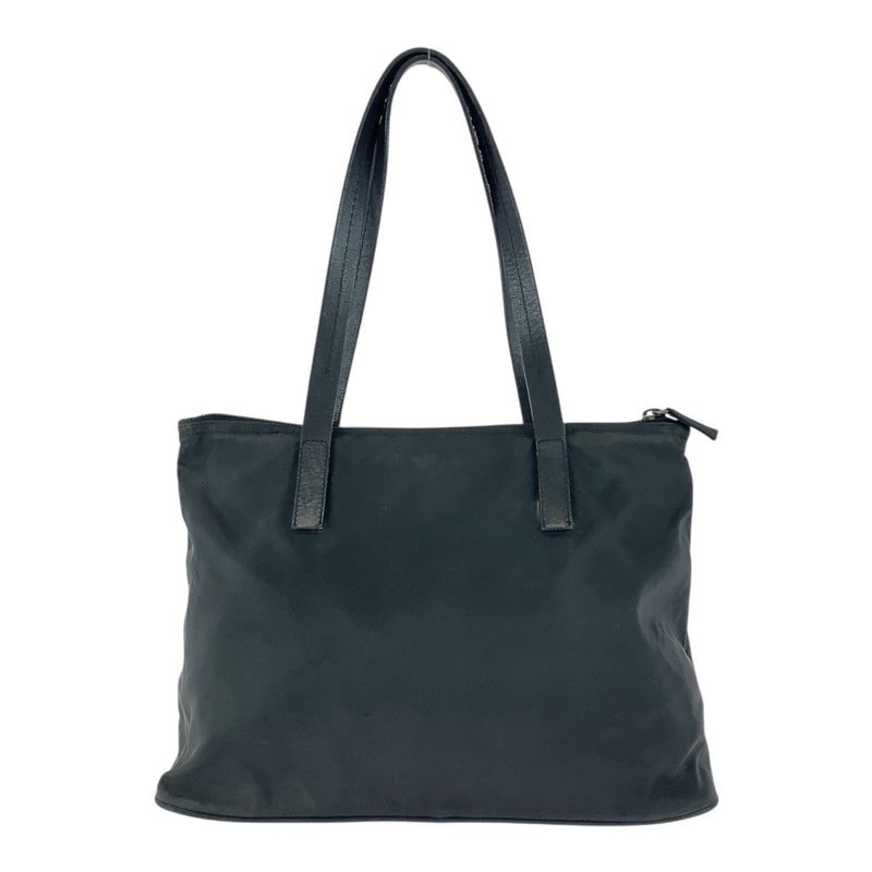 Prada Tessuto Triangle Logo Plate Black Silver Hardware Nylon Leather Tote Bag — view 3