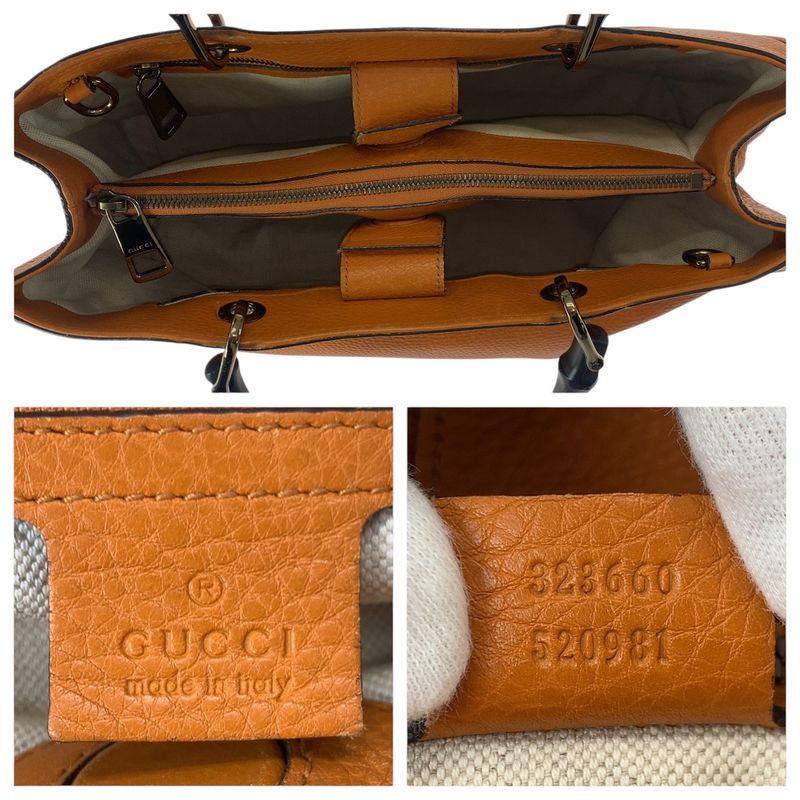 Gucci Bamboo 2-Way Orange Gold Hardware Leather Tote Bag — view 5