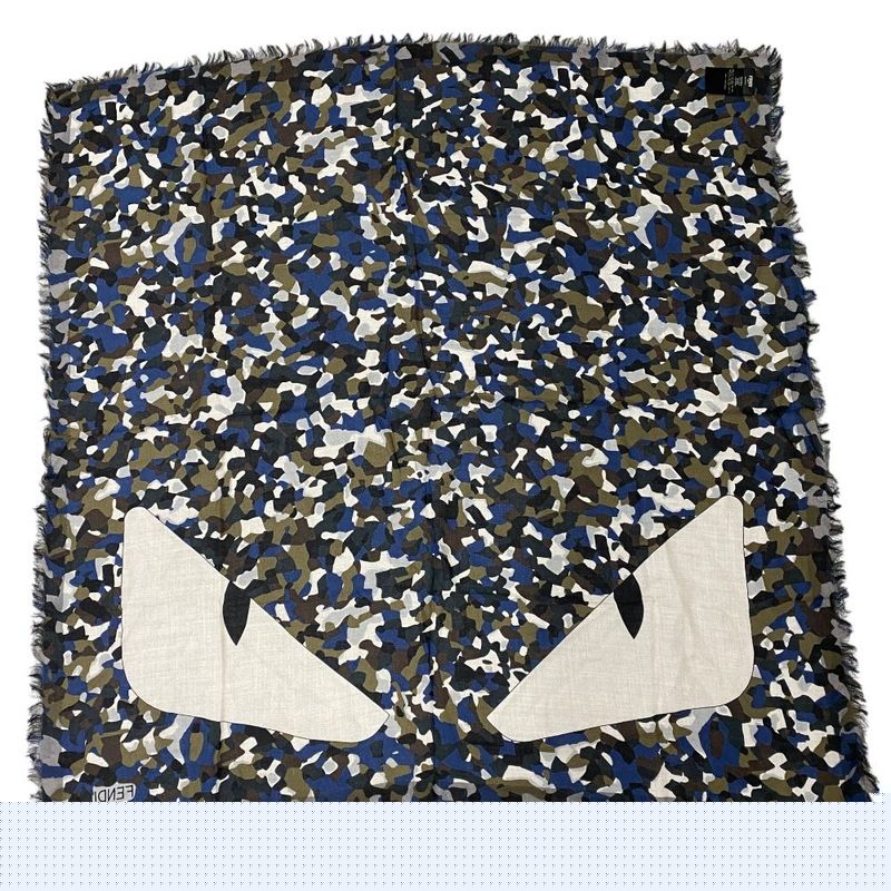 Fendi Bugs Monster Scarf Shawl Large Camouflage Silk Logo All Over Pattern — view 4