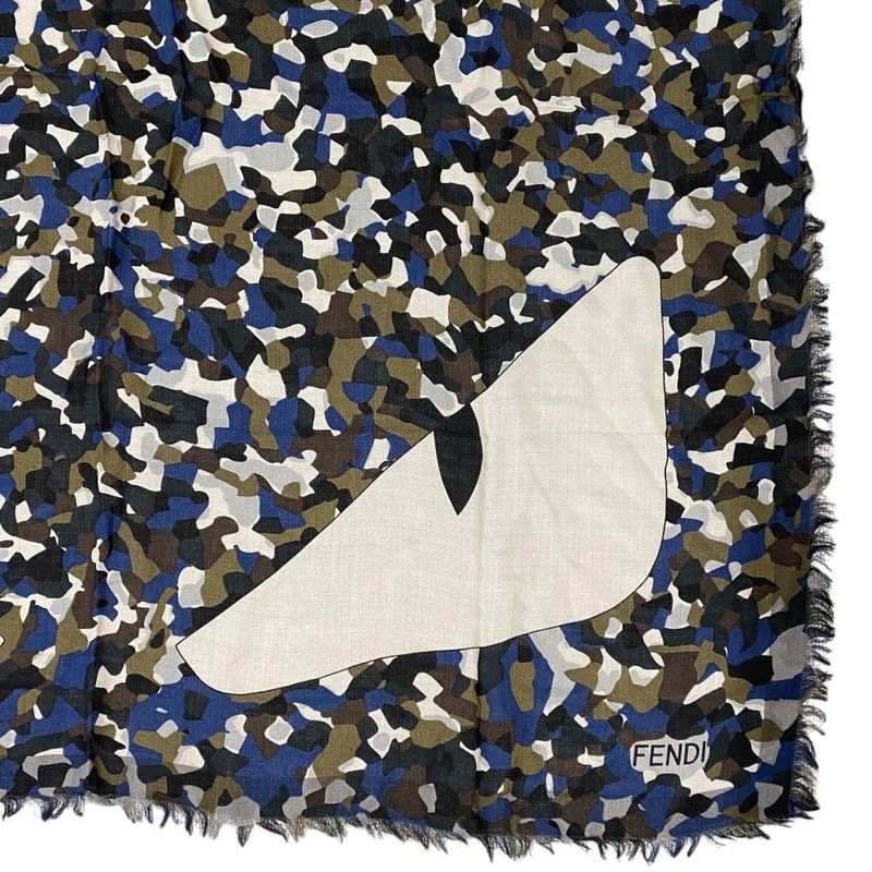 Fendi Bugs Monster Scarf Shawl Large Camouflage Silk Logo All Over Pattern — view 5