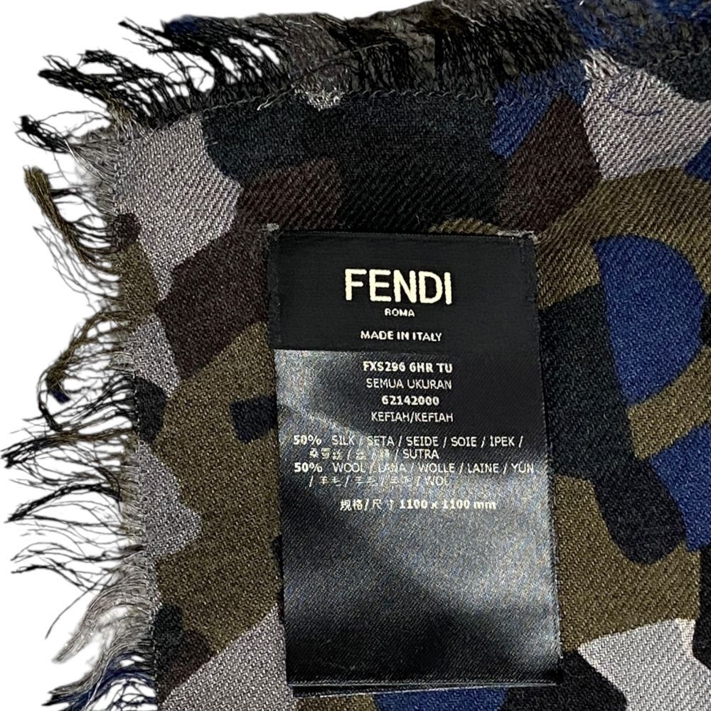 Fendi Bugs Monster Scarf Shawl Large Camouflage Silk Logo All Over Pattern — view 2