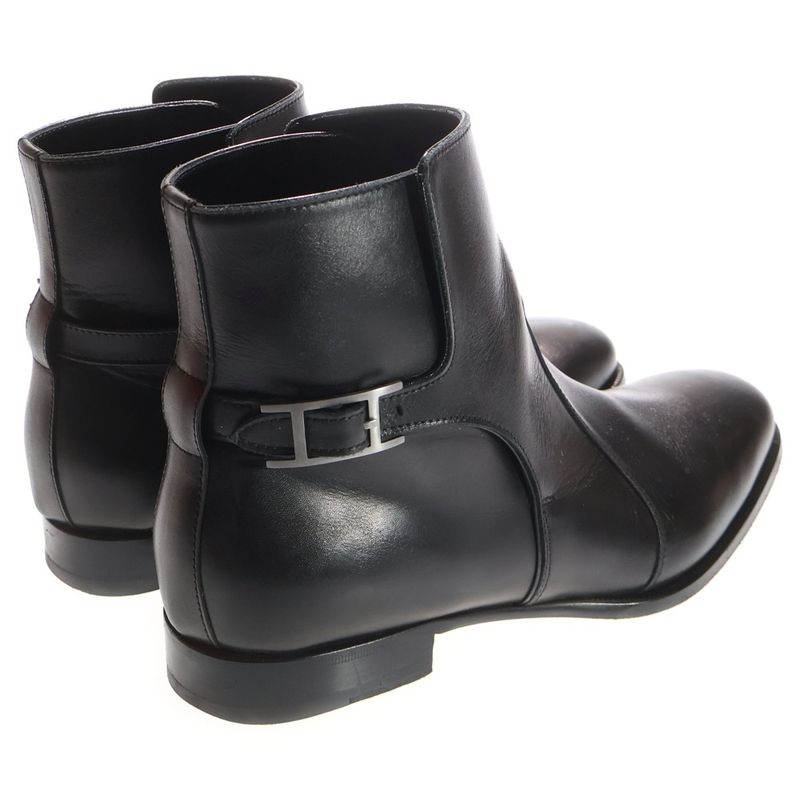 Hermes Portland Short Boots Leather Ankle H Buckle Black — view 3