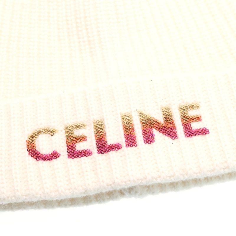 Celine 22 AW Gradient Logo Embroidered Beanie Knit Hat 2 A07 Z666 Q White — view 5