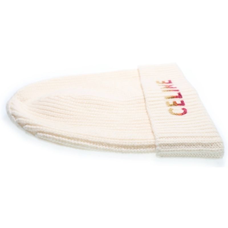 Celine 22 AW Gradient Logo Embroidered Beanie Knit Hat 2 A07 Z666 Q White — view 4