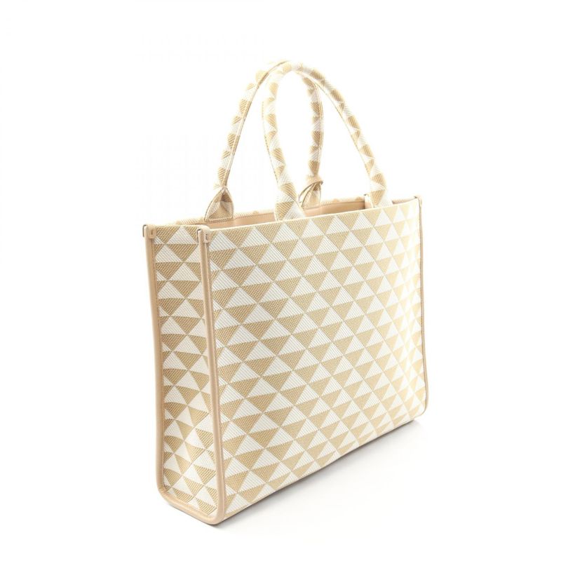 Prada Tote Bag Triangolo Jacquard Symbol Embroidery 1 Ba356 Beige White Canvas — view 3