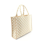 Prada Tote Bag Triangolo Jacquard Symbol Embroidery 1 Ba356 Beige White Canvas — view 3