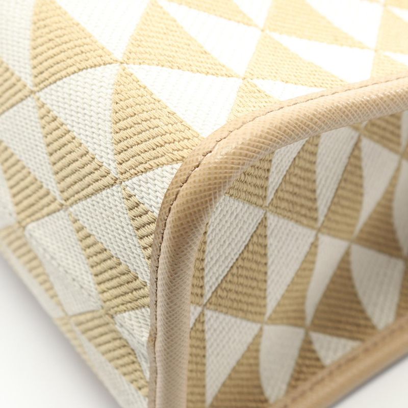 Prada Tote Bag Triangolo Jacquard Symbol Embroidery 1 Ba356 Beige White Canvas — view 7