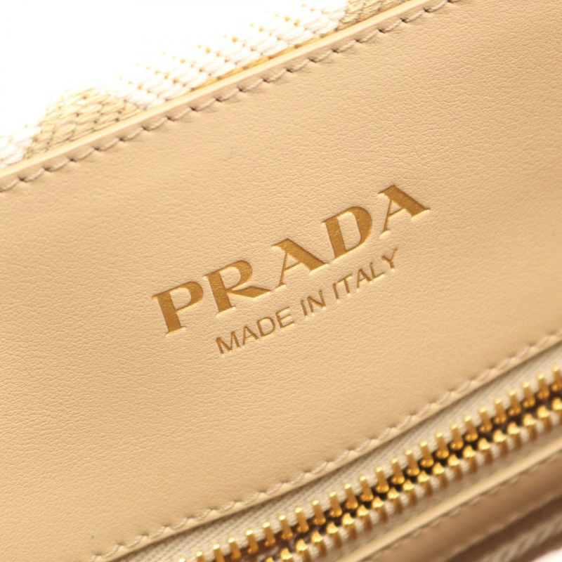 Prada Tote Bag Triangolo Jacquard Symbol Embroidery 1 Ba356 Beige White Canvas — view 5