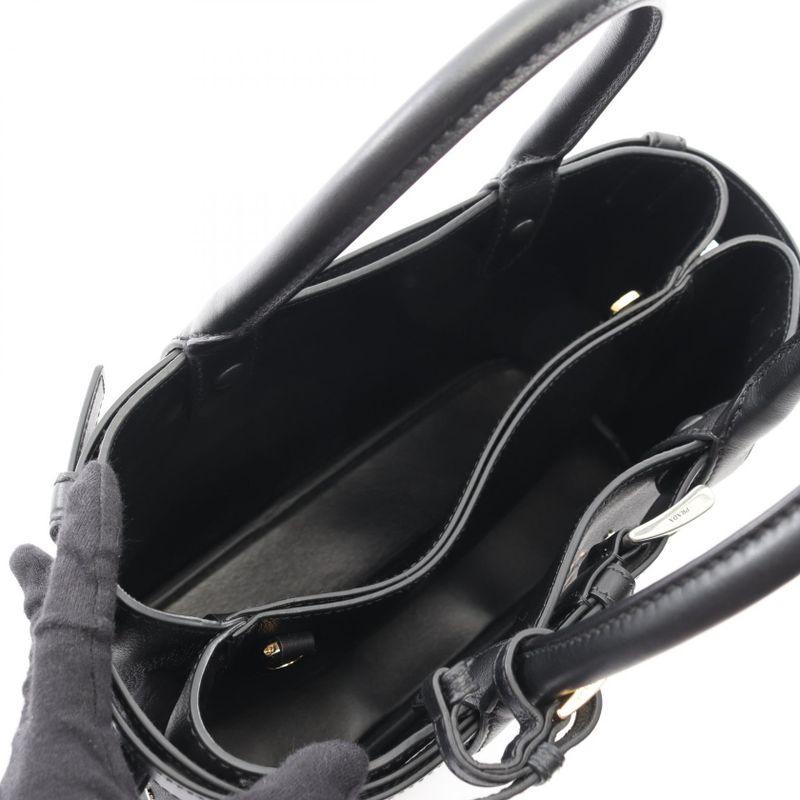 Prada Tote Bag Soft Grain VITE Buckle 1 Ba434 Black Leather Small — view 4