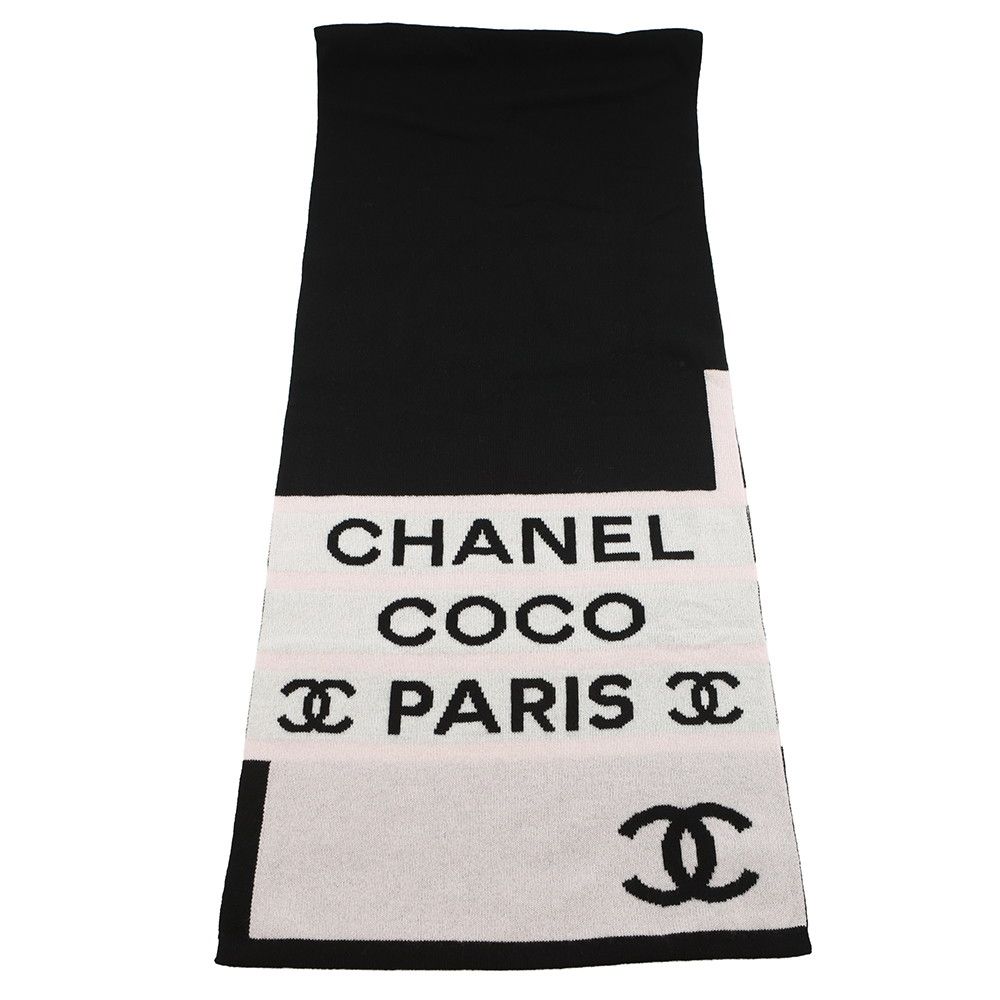 Chanel Scarf CC Logo Cashmere Shawl Black White Pink — view 2