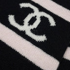 Chanel Scarf CC Logo Cashmere Shawl Black White Pink — view 7