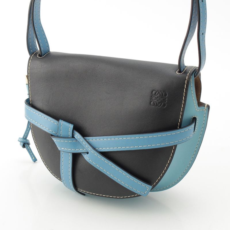 Loewe Leather Gate Dual Small Anagram Shoulder Bag 321.54 T20 Blue Black — view 3